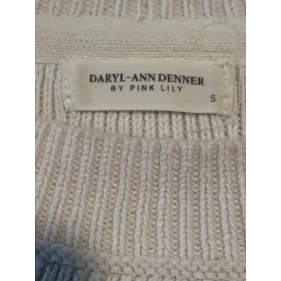 DARYL-ANN DENNER X PINK LILY Katie Brushed Off White Ribbed Trim Blouse Small - Picture 3 of 7